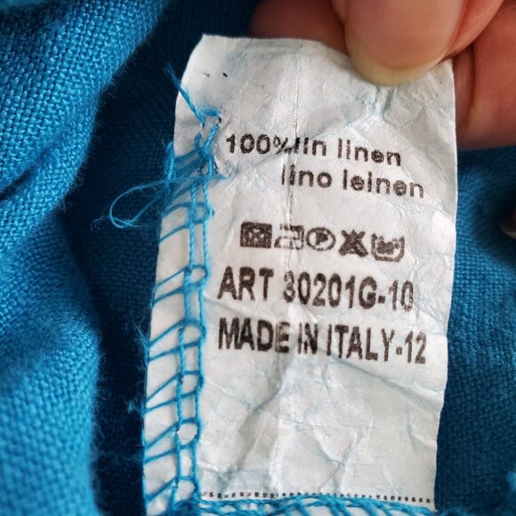 Made In Italy 100% Linen Super Wide Leg Ankle Palazzo Pants Turquoise Blue Sz M - Picture 7 of 15